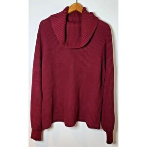 NorthStyle Cowl Neck Knit Sweater 100% Cotton 1X Burgundy Cozy Relaxed Lagenlook